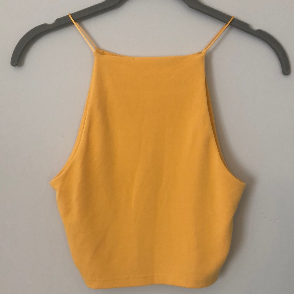 Yellow high neck crop top